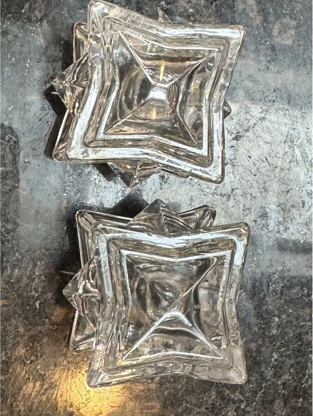 24% Lead crystal  Made in USA Pointed Geometric Pair of 2 Candlestick Holders